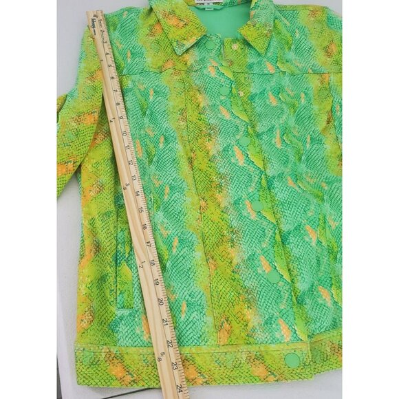 Isaac Mizrahi Live Womens Green Snakeskin Snap Front Jacket Size 1X Pockets - Picture 7 of 8